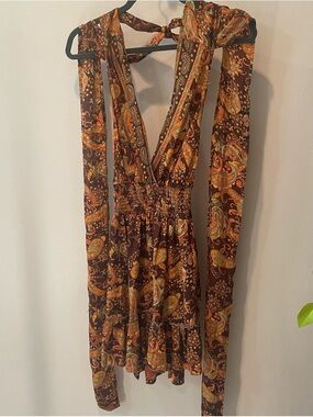 Brown Paisley V-Neck Women's Dress